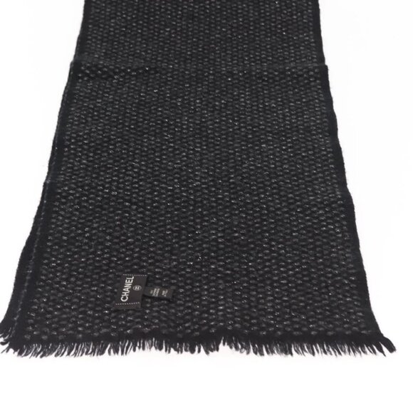CHANEL Scarf Cashmere Black CC Auth BA5781 - Picture 9 of 10